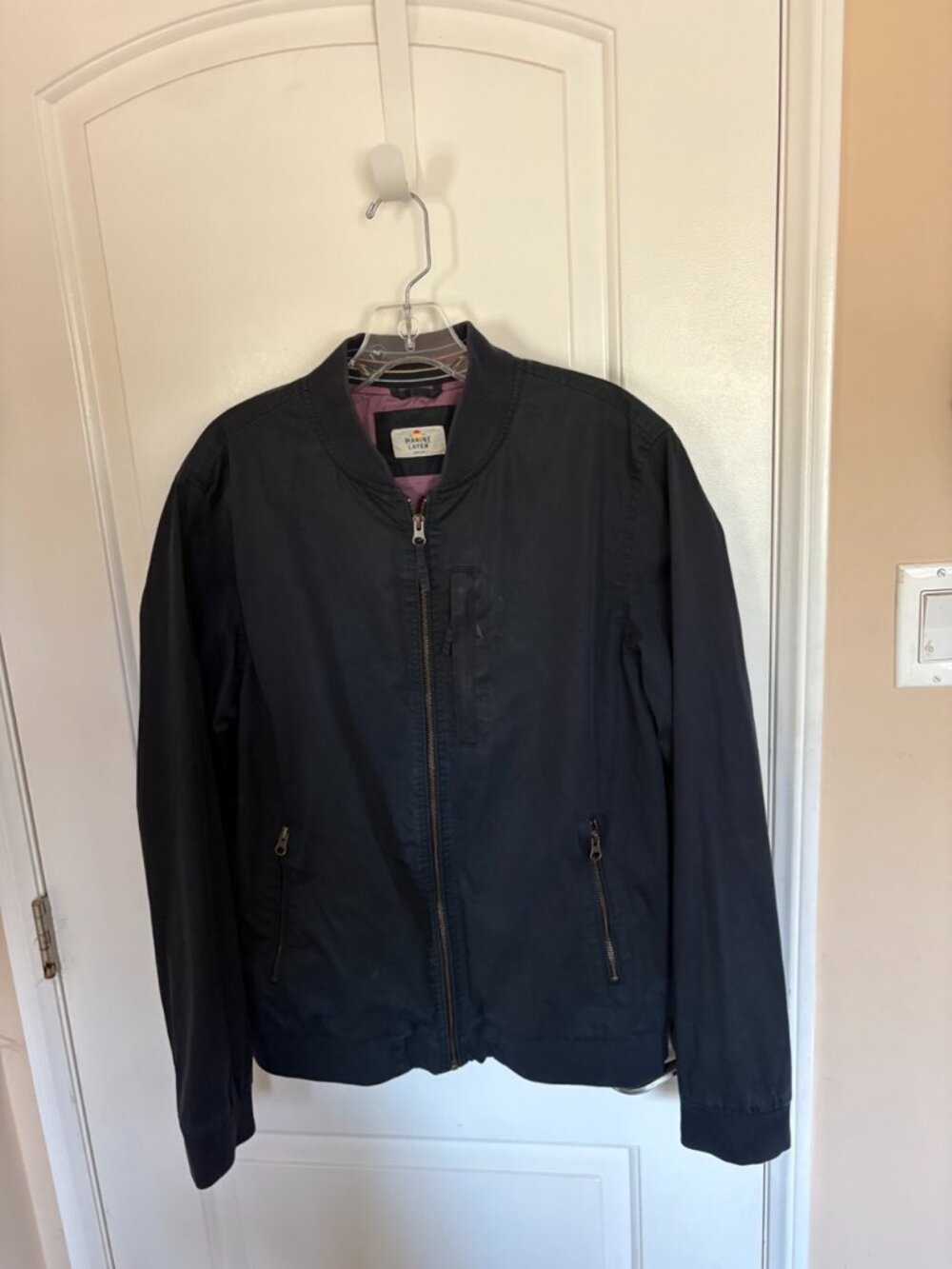 Men's Marine Layer Dry Wax Rossland Bomber Jacket Blue - MEDIUM